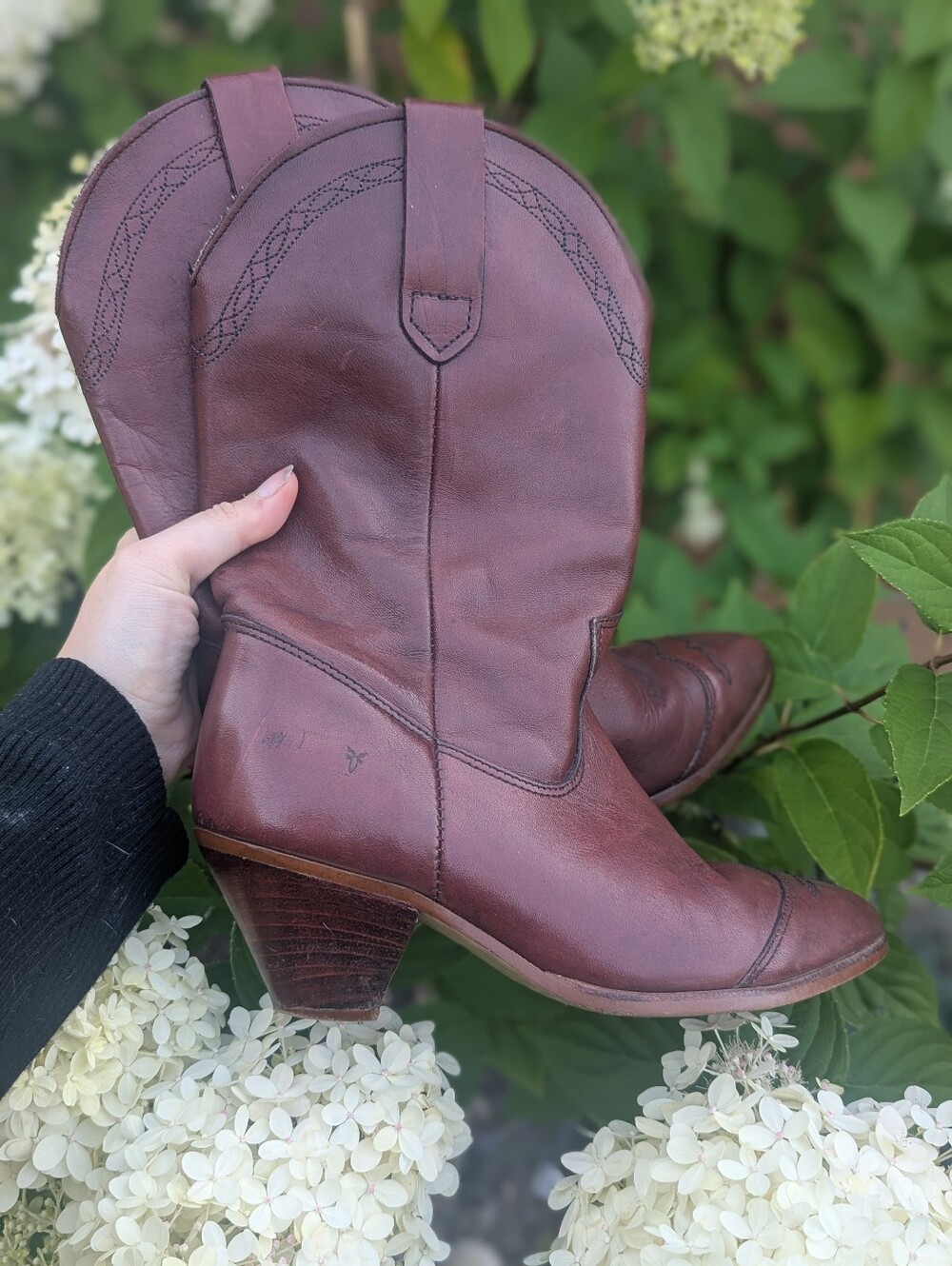 Vintage Frye Chestnut Leather Western Heel Boots